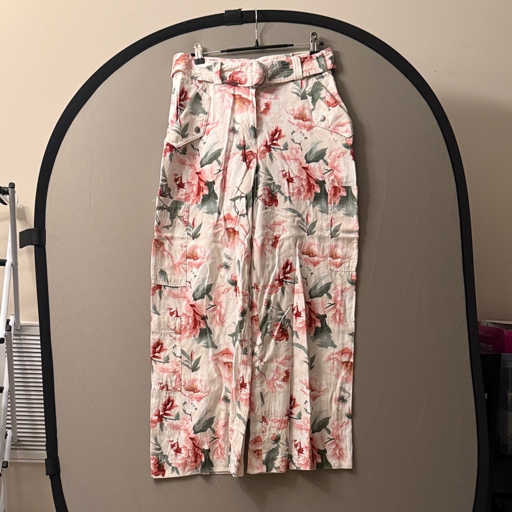 Express Floral Wide Leg Pants - Pink and Green
